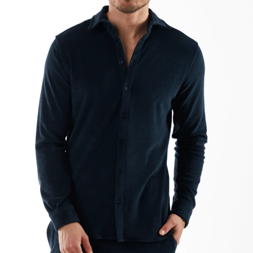 BAGATELLE NAVY BLUE | Towelling Long Sleeve Shirt