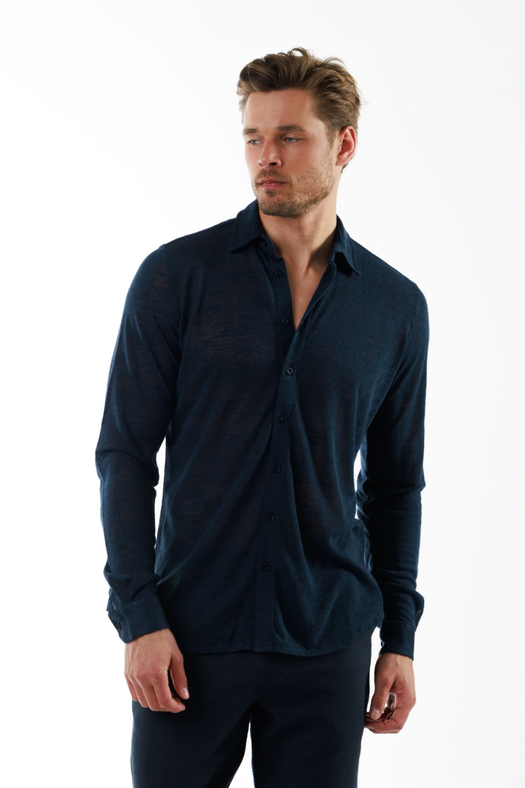 BYBLOS NAVY BLUE | Linen Shirt Long Sleeve