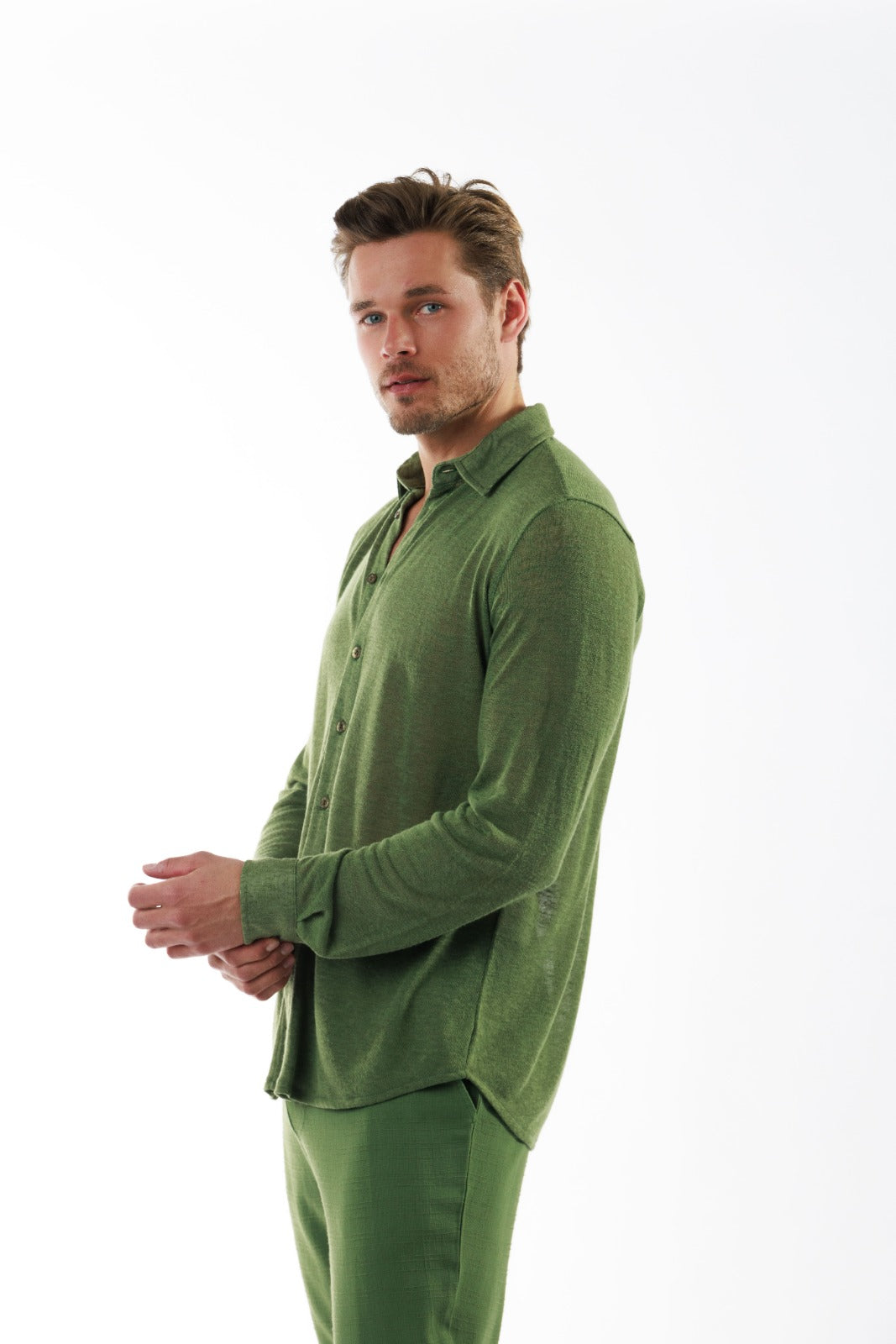 BYBLOS MILITARY GREEN | Linen Shirt Long Sleeve