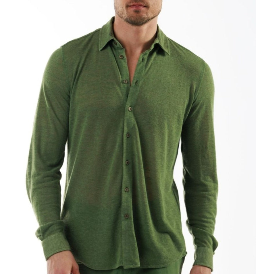 BYBLOS MILITARY GREEN | Linen Shirt Long Sleeve