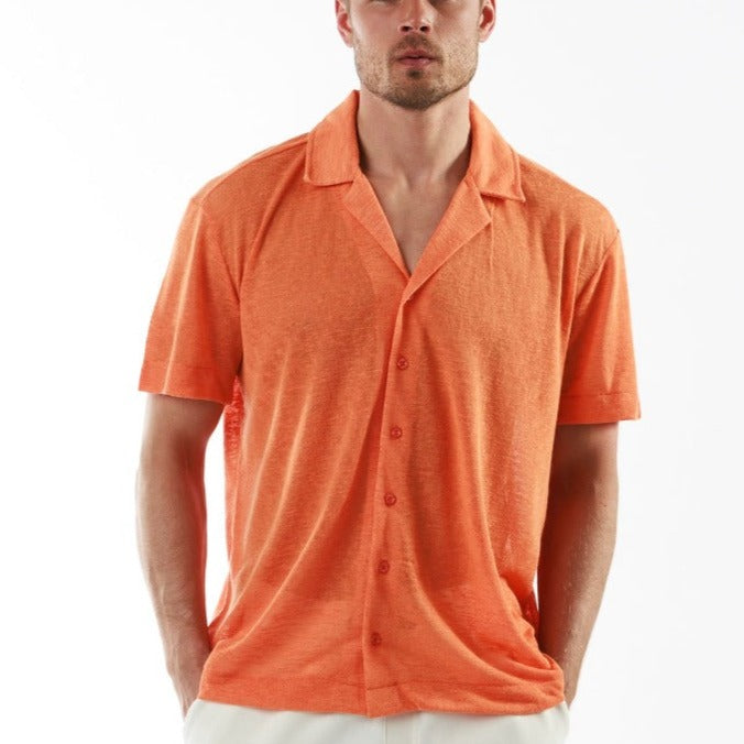 LOULOU ORANGE HERMES | Oversized Linen Shirt Short Sleeve