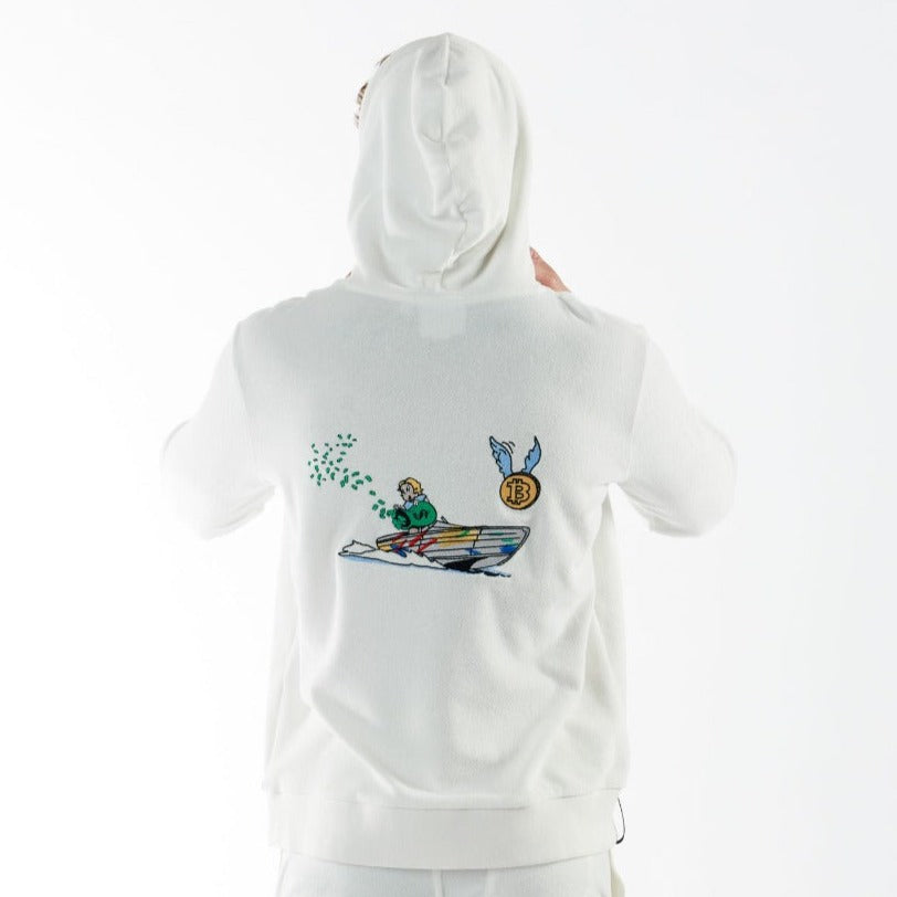 BOHEME WHITE | Towelling Hoodie RICH THE DOLLAR YACHT