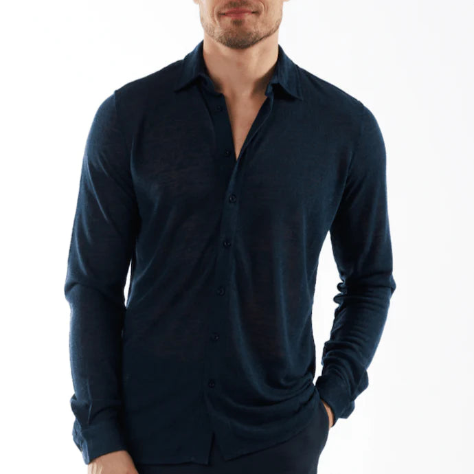 BYBLOS NAVY BLUE | Linen Shirt Long Sleeve