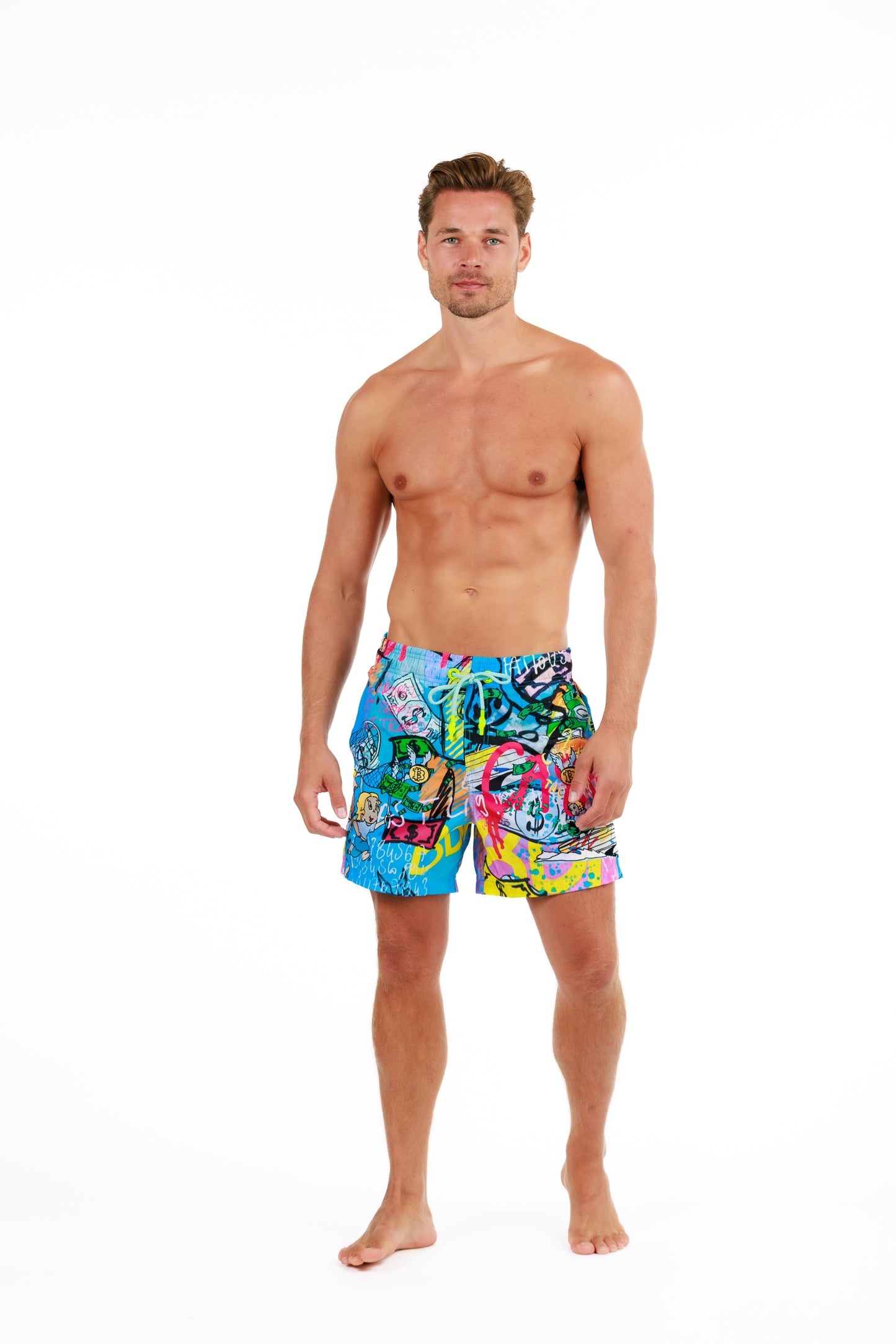 SALIN BLUE | Men’s Swimwear CATCH THE DOLLAR PRINT EMBROIDERY LIMITED EDITION