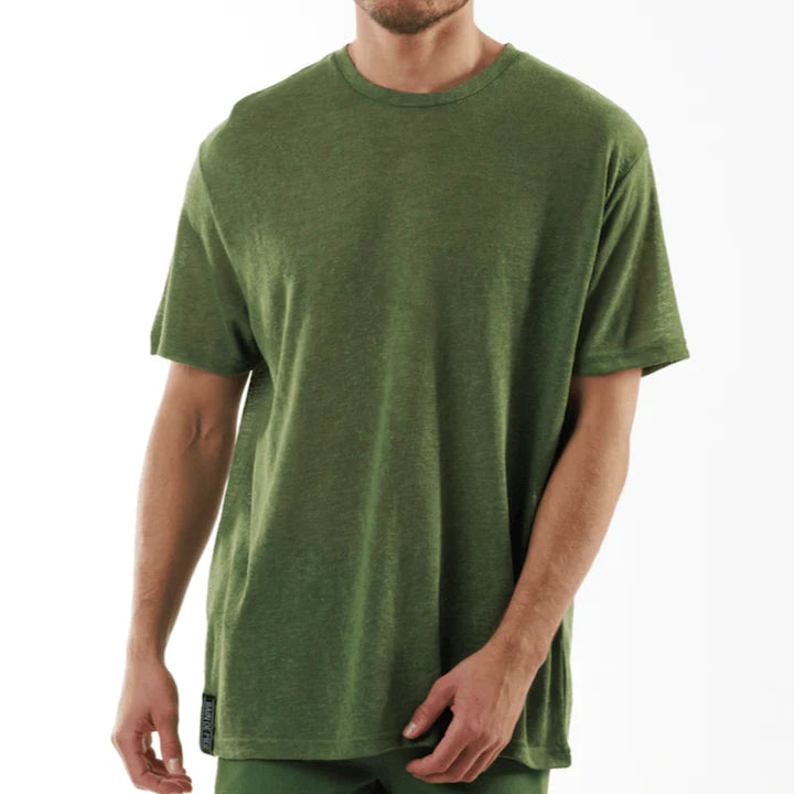 L'ORMEAUX MILITARY GREEN | Oversized Linen T-Shirt