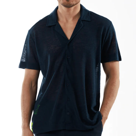 LOULOU NAVY BLUE | Oversized Linen Shirt Short Sleeve