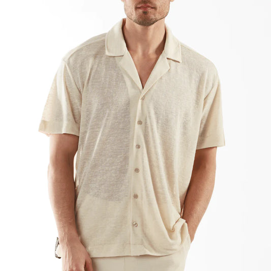 LOULOU SAND | Oversized Linen Shirt Short Sleeve