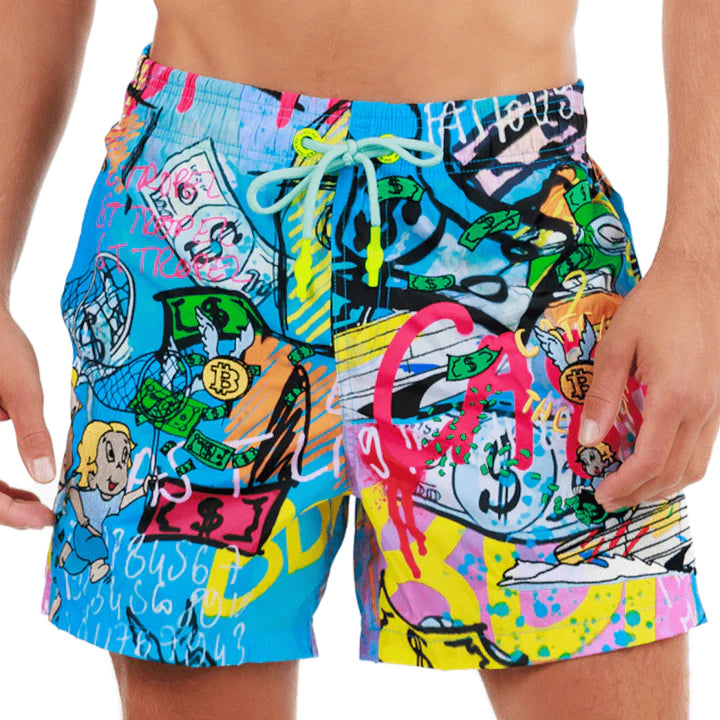 SALIN BLUE | Men’s Swimwear CATCH THE DOLLAR PRINT EMBROIDERY LIMITED EDITION